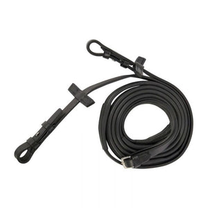 Rubber Reins Slimline 1/2" With Hook Studs Black 140cm